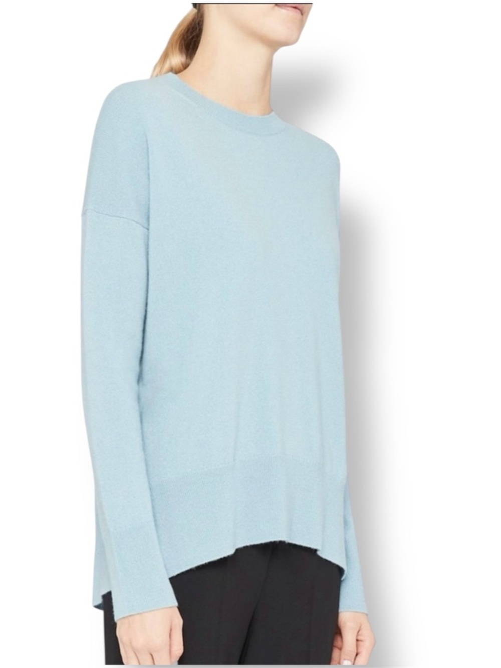 Theory Karenia Cashmere Crewneck Drop Shoulder Sweater Tunic In Light Blue Sz M